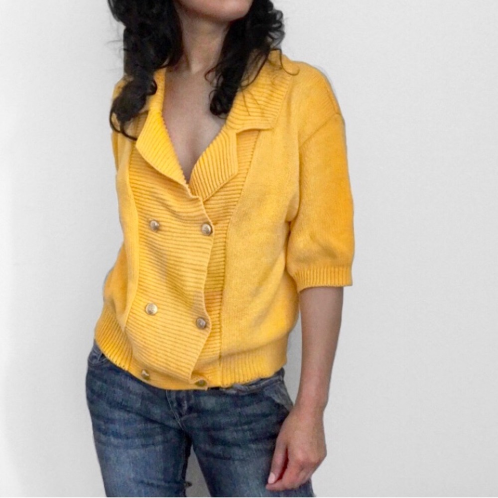 Talbots Yellow Short Sleeve Chunky Cardigan
